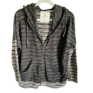 O’Neill Knit Hooded Sweater Sz M Zip-Up Long Sleeve Pockets Black Tan